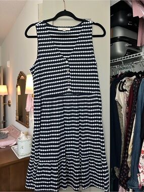 LOFT Navy and White Sleeveless Geometric Stripe Dress